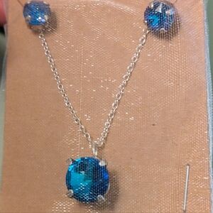 Handmade Swarovski crystal necklace and earring set in a sapphire blue